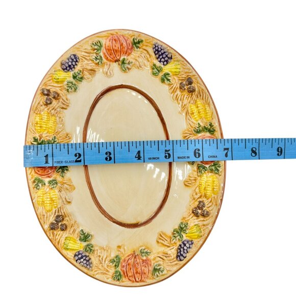 Handpainted Ceramic Harvest Design Platter  9 X 7 Oval Fall Thanksgiving Decor - Picture 7 of 7
